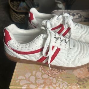 Womens White and Red Athletic Sneakers